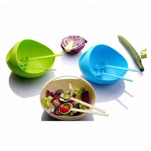 COLORFUL FOOD GRADE PLASTIC SALAD BOWL WITH FORK SPOON SET KITCHEN TOOLS