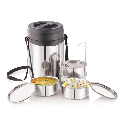 Four Containers Lunch Box - Metal and Plastic Various Sizes Available in Multicolour Easy to Carry with Handles