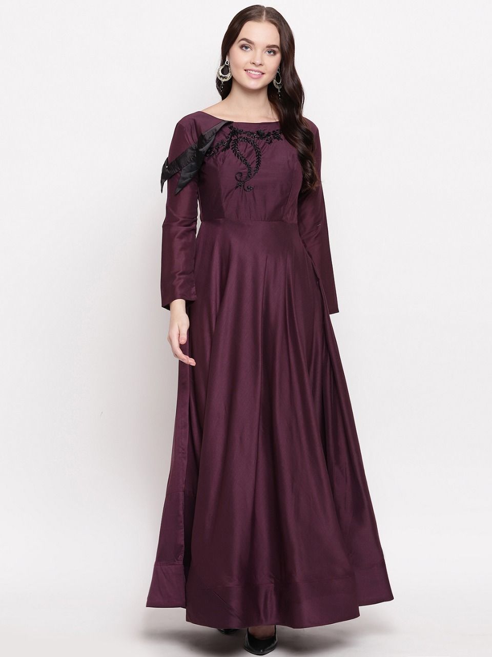 Heavy Viscose Muslin Gown With Embroidery And Hand Work