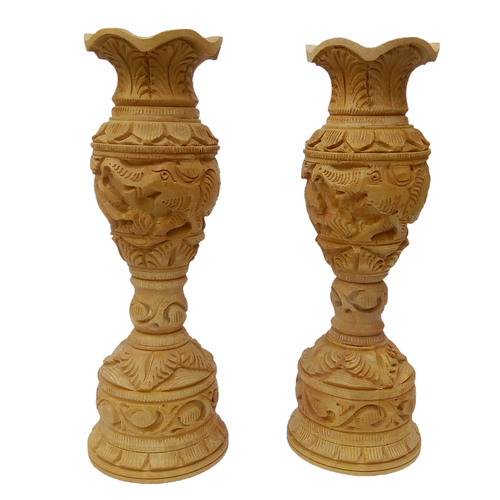 Brown Wooden  Flower Vase/Pot Set Of 2  Pic