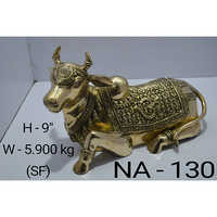 Brass Nandi Statue - Brass Material, Polished Gold Finish | Modern Indian Art, Hinduism Theme, Elegant Decorative Piece