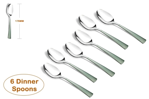 Shapes Aero Satin Stainless Steel Dinner Spoon 6 Pcs - Stainless Steel, 6 Pcs Set, Silver Color, Mirror Finish | Durable Thick Stems, Soft-Curved Edges