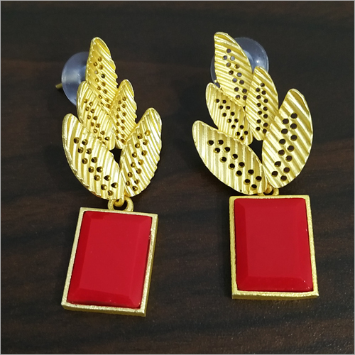 Matt Golden Jaipuri Stone Earrings