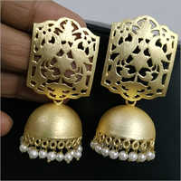 Ladies Antique Earrings - Metal, Gold | Jhumka Style, Square Shape, Push Back Closure, Eye Catchy Looks, Skin Friendly