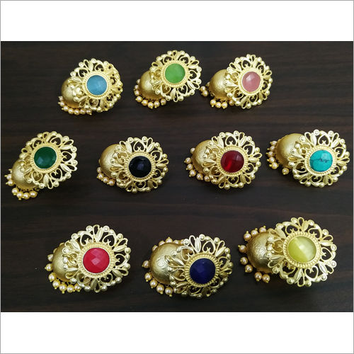 Classy Matt Rose Gold Jaipuri Stone Stud Jhumka