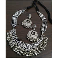 Oxidised Hasli Heavy Ghunghru Ball Chain Necklace Set