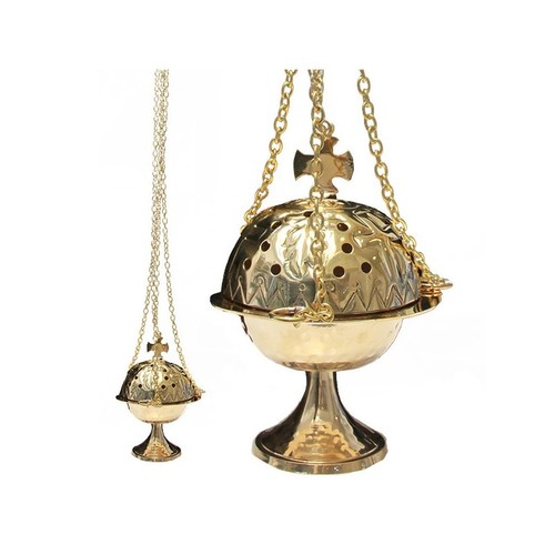 Brass Censer With Boat, Spoon & Chain