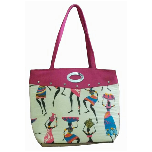 Ladies Jute Printed Hand Bag Ladies Jute Printed Hand Bag
