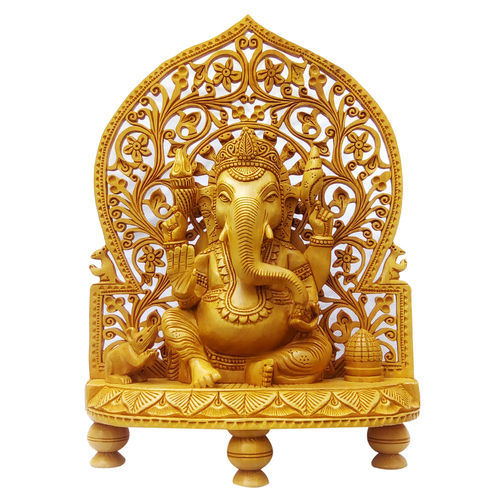 Wooden Ganesh Back Jali Stetu Idol 30 cm