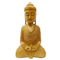 Wooden Buddha Statue - 8 Inch Handcrafted Religious Sculpture | Polished Finish, Handmade, Indian Style, Ideal For Home Mandir And Gifts