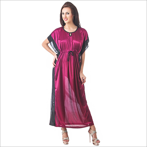 Available In Multicolour Ladies Solid Satin Kaftan Nighty