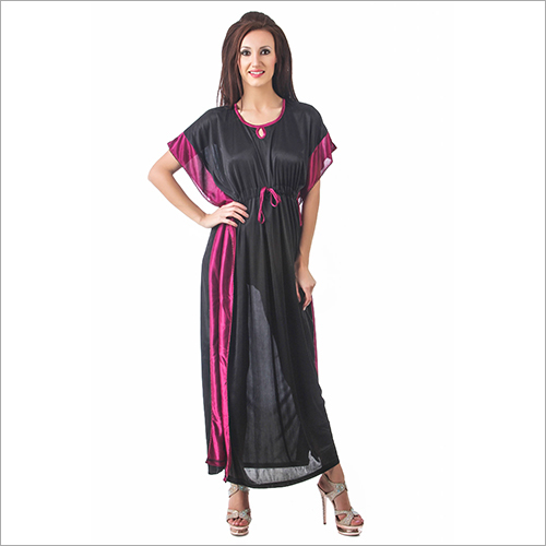 Available In Multicolour Solid Satin Kaftan Nighty