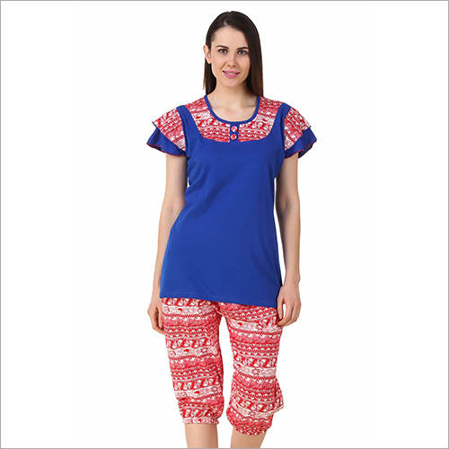 Available In Multicolour Ladies Sinker Cotton Nightwear Capry Set