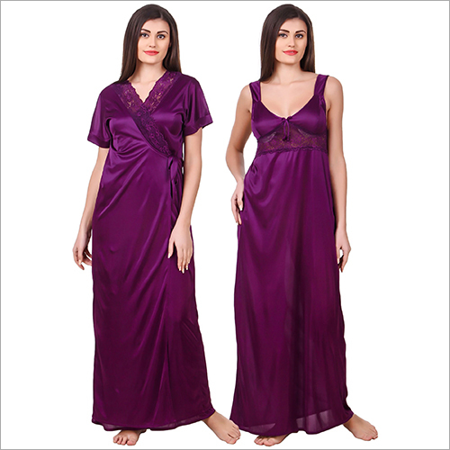 Ladies Satin 2 Piece Nightwear Set - Multicolour, Plain Pattern | Perfect for Rainy, Spring, and Summer Seasons