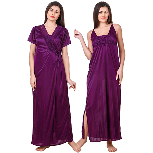 Available In Multicolour Laides 2 Piece Long Nighty Set