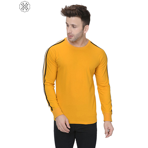 Yellow colored Solid Full Sleeves Round Neck T-Shirt