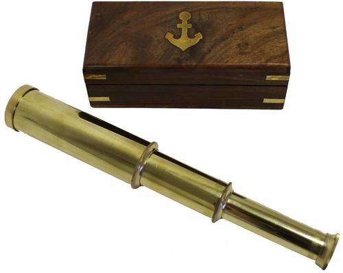9" Handheld Brass Telescope - Nautical Pirate Spy Glass with Wood Box By Nautical Mart Inc.
