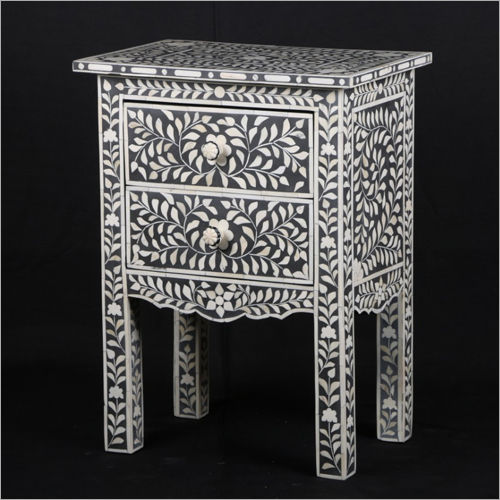 Bone Inlay 2 Drawer Bedside Table