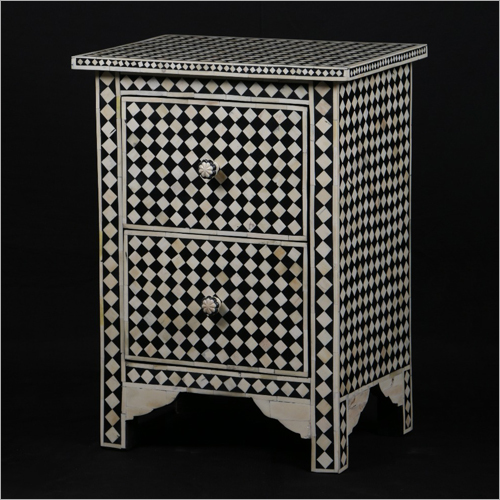 Mother Of Pearl Inlay 2 Drawer Side Table