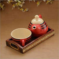 Ceramic Single Pot With Wooden Base