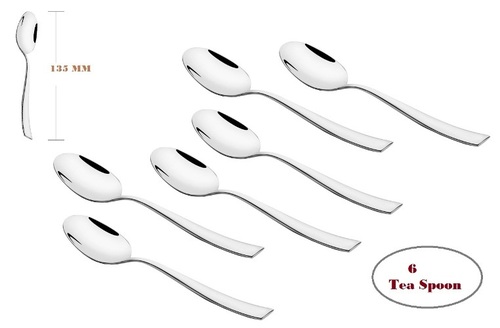 Shapes Gracia Stainless Steel Tea Spoon 6 Pcs - Mirror Finish Silver Color | Durable Soft-Curved Edges Timeless Design Elements