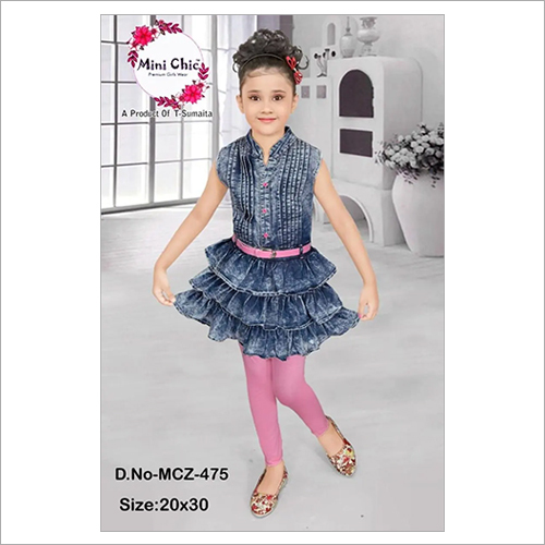 Available In Multicolour Party Wear Denim Frock With Legging