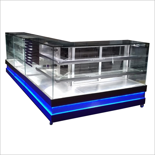Glass Food Display Counter - Stainless Steel & Glass Construction | Silver Finish, Long Service Life, Ideal for Food Presentation