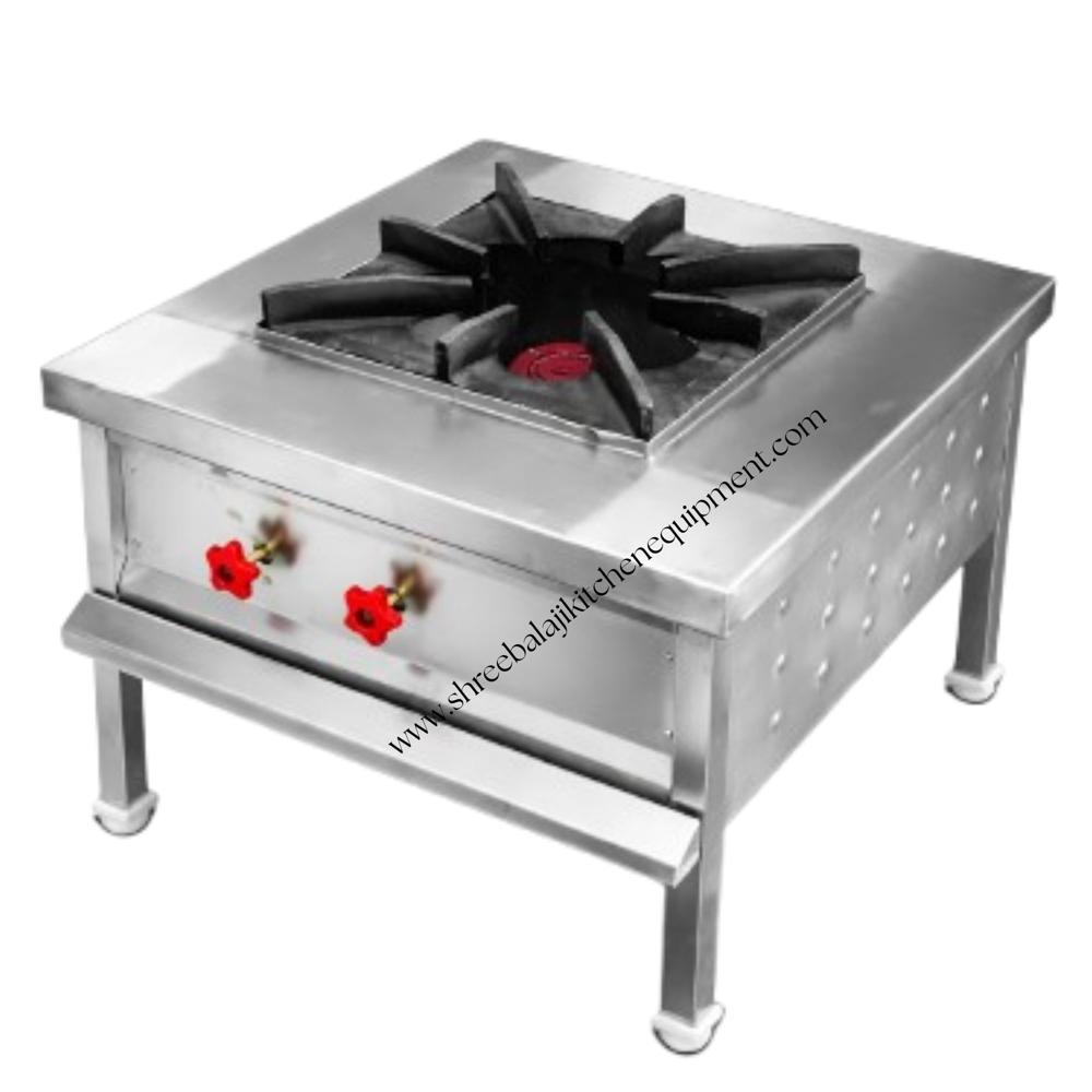 Stock Pot Range - Stainless Steel, 24"x24"x18" Dimensions, Matte Finish | Heavy Duty Pan Support, Manual Ignition, ISI Gas Fittings, 01 Burner