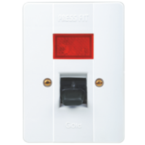 Pressfit Gold Concealed 32 Amp. Double Pole Switch - Plastic, 32 Amp, White/Ivory | Main Power Control, Screw Terminals, Indicator Function