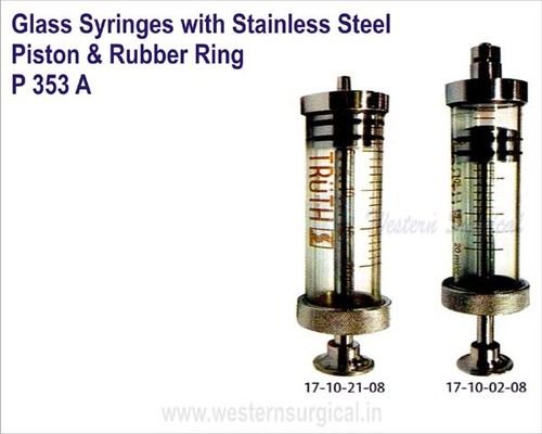 Glass Syringes with Stainless Steel Piston & Rubber Ring