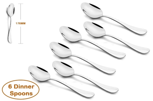 Silver Shapes Rose Stainless Steel Dinner Spoon 6 Pcs