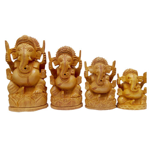 Wooden Ganesh  Round Set of 4 pcs