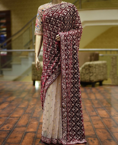 White & Mroom Bridal Saree