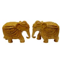Wooden Elephant Pair - 3 Inch, Carved Wooden Show Piece | Traditional Ethnic Home Decoration, Ideal Gift For Housewarming, Weddings