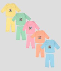 Baby Boys And Baby Girls Casual T-shirt Pyjama - Cotton Full Sleeve Knitted Set With Colorful Prints | Anti-wrinkle, Breathable, Washable