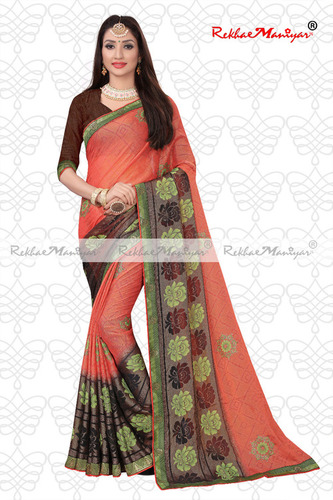 Art silk brasso printed saree with unstitched blouse