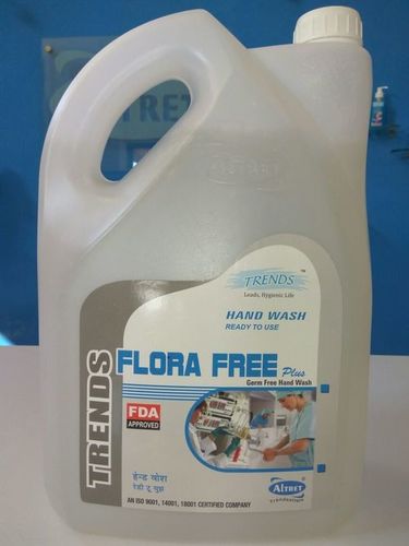 Flora Free Hand Wash - Colorless Liquid, Specific Gravity 1.01 gms/ml, pH 6.0-8.0 | Hypoallergenic, Food and Pharma Industry Suitable, Easy to Use, Middle Foam