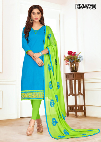 Suit - Slub Cotton Top (1.85M), Semi Cotton Bottom (2.10M), Nazneen Fabric (2.10M) | Embroidered, Full Sleeves, Blue, Customized Size, Dry Clean Only