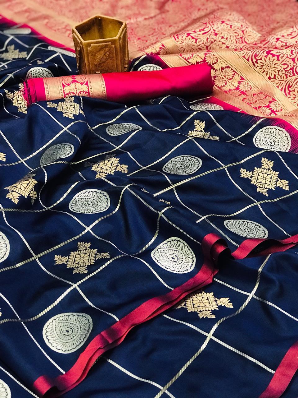 SOFT SILK silver GOLD ZARI WEAVING WORK saree