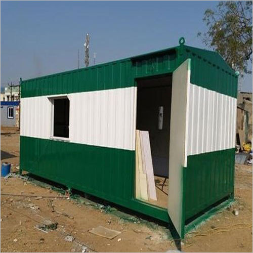 FRP Portable Office Cabin - 8-10 Feet High, 18-20 Feet Long | White and Green Color, Mild Steel Roof