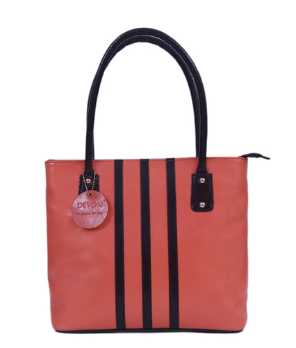Orange And Black Leather Ladies Handbag