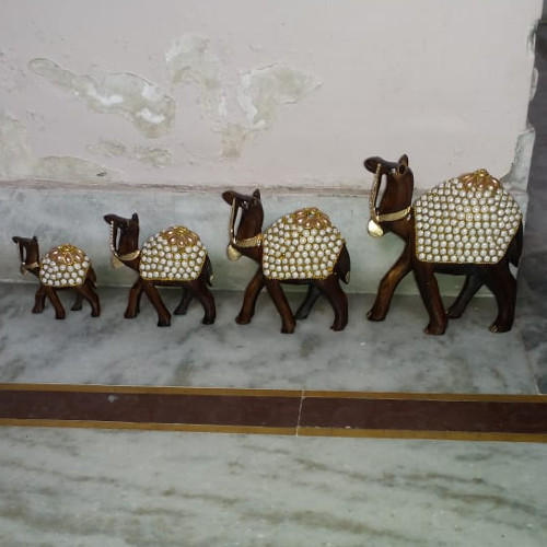 Wooden Camel Statue With Beads Work