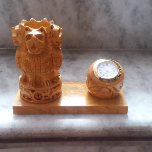 handmade indian wooden pen holder cum watch corporate gift set