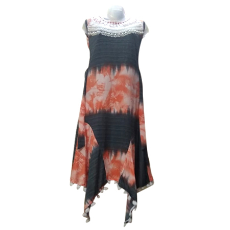 Fancy Kurti - Cotton, Medium, 45 Inches, Black and Orange | Stylish Design, Comfortable Fabric, Unique Pattern, Round Neck, Sleeveless