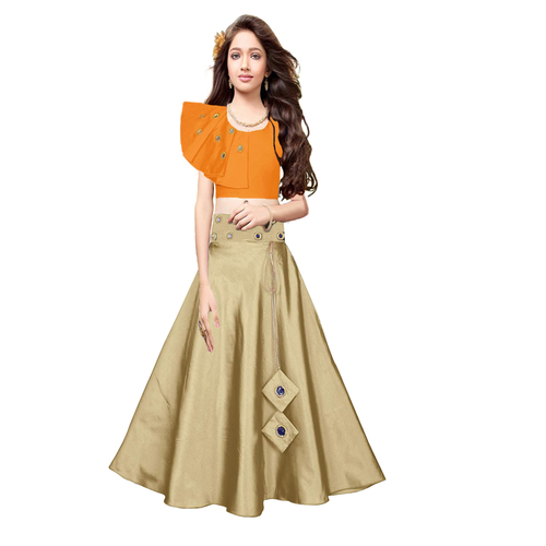 Kids Lehenga Choli - Silk Fabric, Customized Sizes 20-36, Pink Color, Semi-Stitched Design, Sleeveless Top with Mirror Embellishments, Dry Clean Only 
