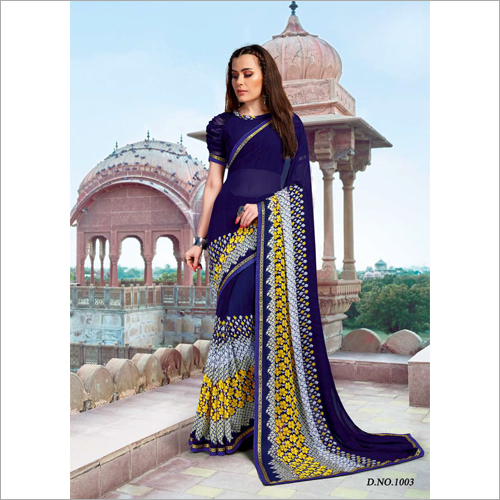 Ladies Surat Saree - Printed Cotton Blend, Variegated Designs, Comfortable Fit , Colorfast and Durable for All Seasons