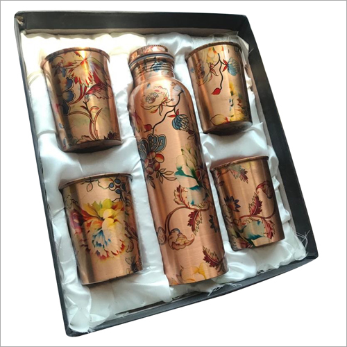Printed Copper Bottle With 4 Glass Set