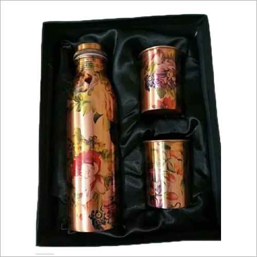 Printed Copper Bottle With 2 Glass Set - Copper Material, Durable Build , New Condition for Enhanced Longevity and Aesthetic Appeal