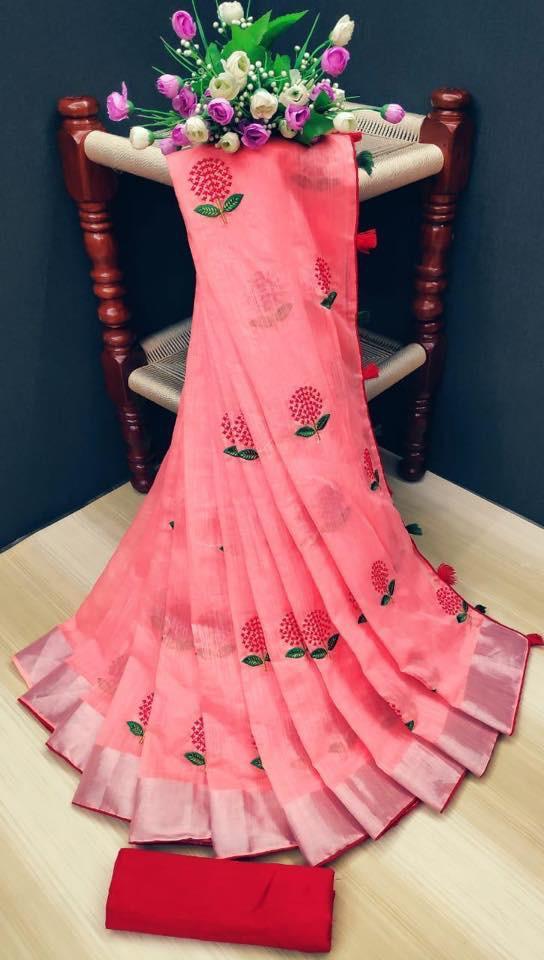 DC - FLOWER linen silk saree