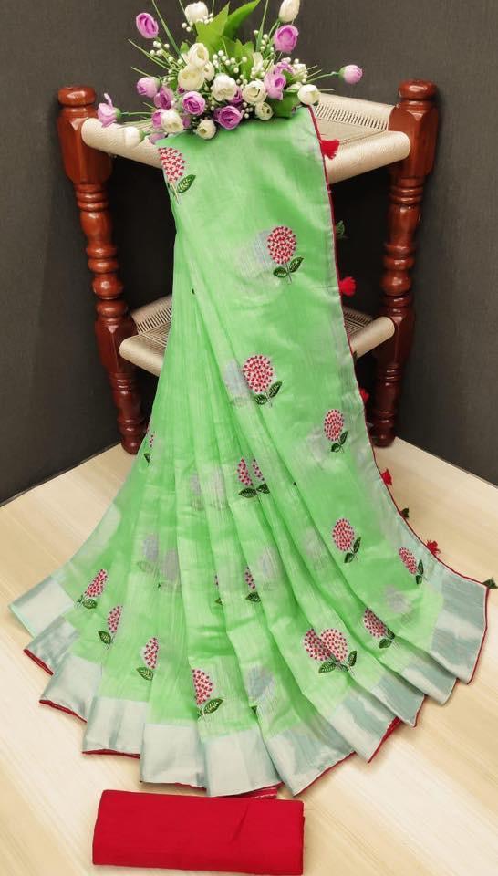 DC - FLOWER linen silk saree